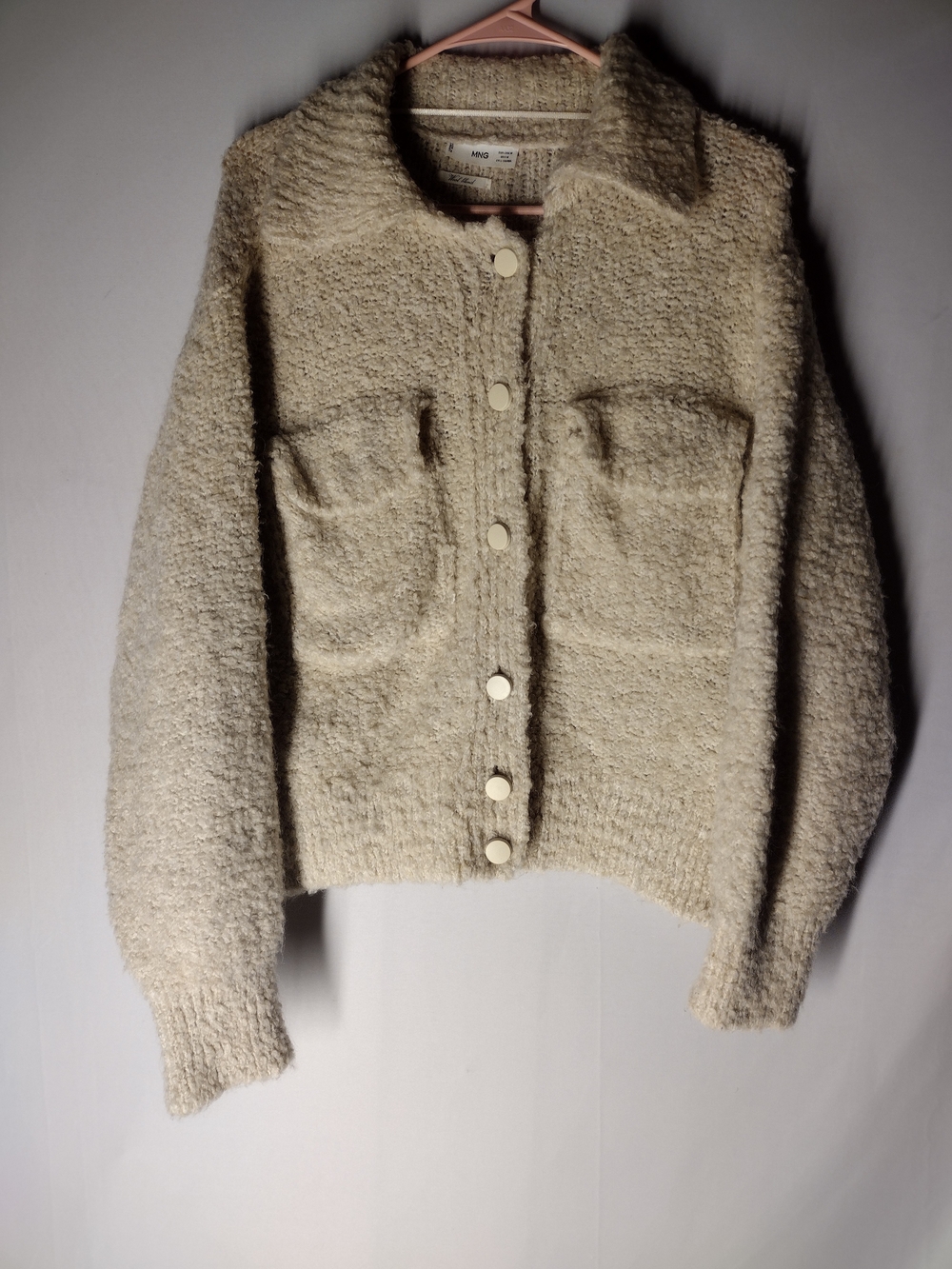 MNG  Medium Women's Cozy Cream Textured Button-Up Sweater